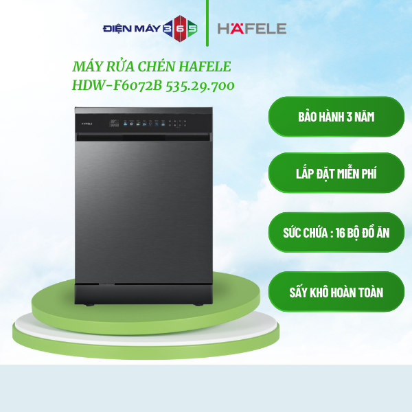 Máy Rửa Chén Độc Lập HDW-F6072B Hafele 535.29.700 – Hàng Chính Hãng – Rửa Sạch, Tiết Kiệm Năng Lượng