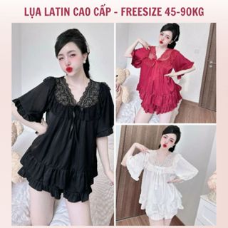 Đồ ngủ Pijama Tiểu Thư Phối Ren Bigsize, Chất Lụa Latin cao cấp thời trang nữ freesize 45-90kg-PJ013