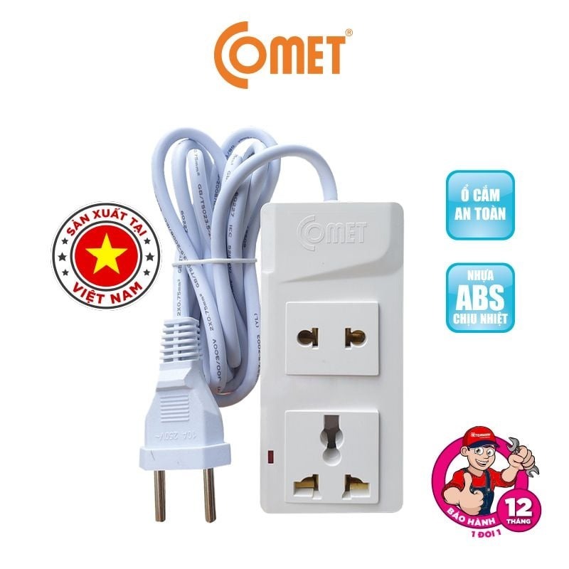 Ổ Cắm Nối Dài An Toàn Comet – 11 Ổ Cắm, Dây 2 Mét, Công Tắc Tổng CES11112 WH