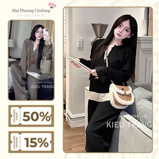 A162 Set Bộ Đồ Nữ Thu Đông Sang Chảnh Cá Tính Chất TĂM size 40-65kg SET CỔ V CÚC GẤU ÁO TRẮNG KTRANG