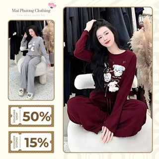 A190 SET THỎ BÔNG 4 MÀU Set Bộ Đồ Nữ Mùa Thu Sang Chảnh Áo Dài Tay Quần Dài Ống Suông Size 40-65kg