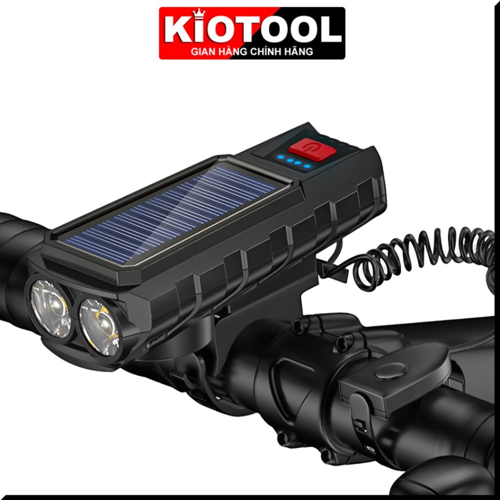Đèn xe đạp thể thao Kiotool năng lượng mặt trời 300Lm 2 led siêu sáng