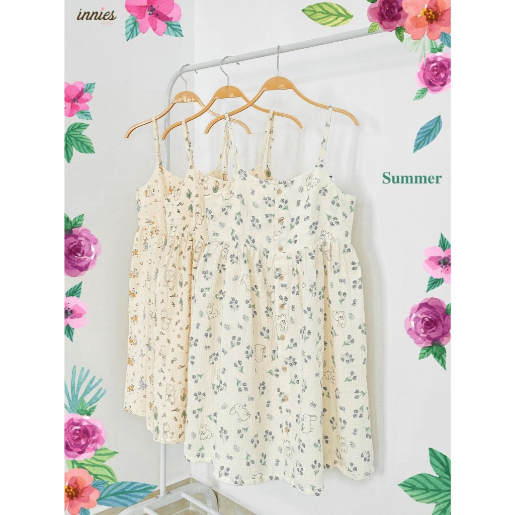 Đầm 2 dây muslin dáng xòe nữ Innies