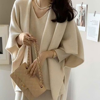 Áo khoác cardigan, áo choàng kiểu cánh dơi đính 2 bên eo pc Hàn Quốc màu kem be xám hồng nâu hàng QCCC - LAROSA