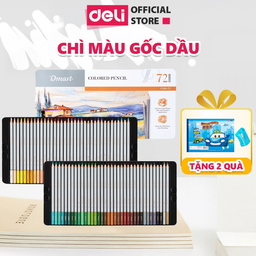 Bút Chì Màu Gốc Dầu/Nước 72 Màu Cao Cấp Deli Màu Chì Hộp Thiếc/Giấy Vẽ Thiết Kế Phác Họa Tô Màu Truy