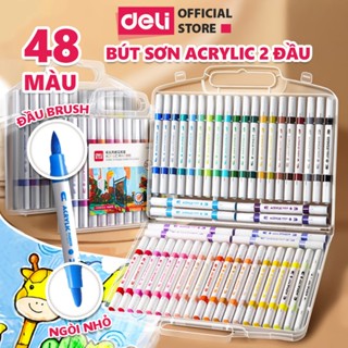 [HỌA CỤ DELI] Bút Sơn Acrylic Marker 2 Đầu Deli- Bút Màu Acrylic Đầu Nhỏ + Brush - Tô Vẽ Mọi Chất Liệu Chống Nước