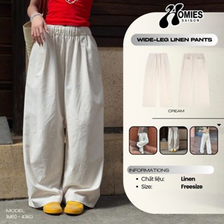 Quần Dài Linen Lưng Thun Ống Rộng Local Brand Unisex Nam Nữ - Homies Saigon