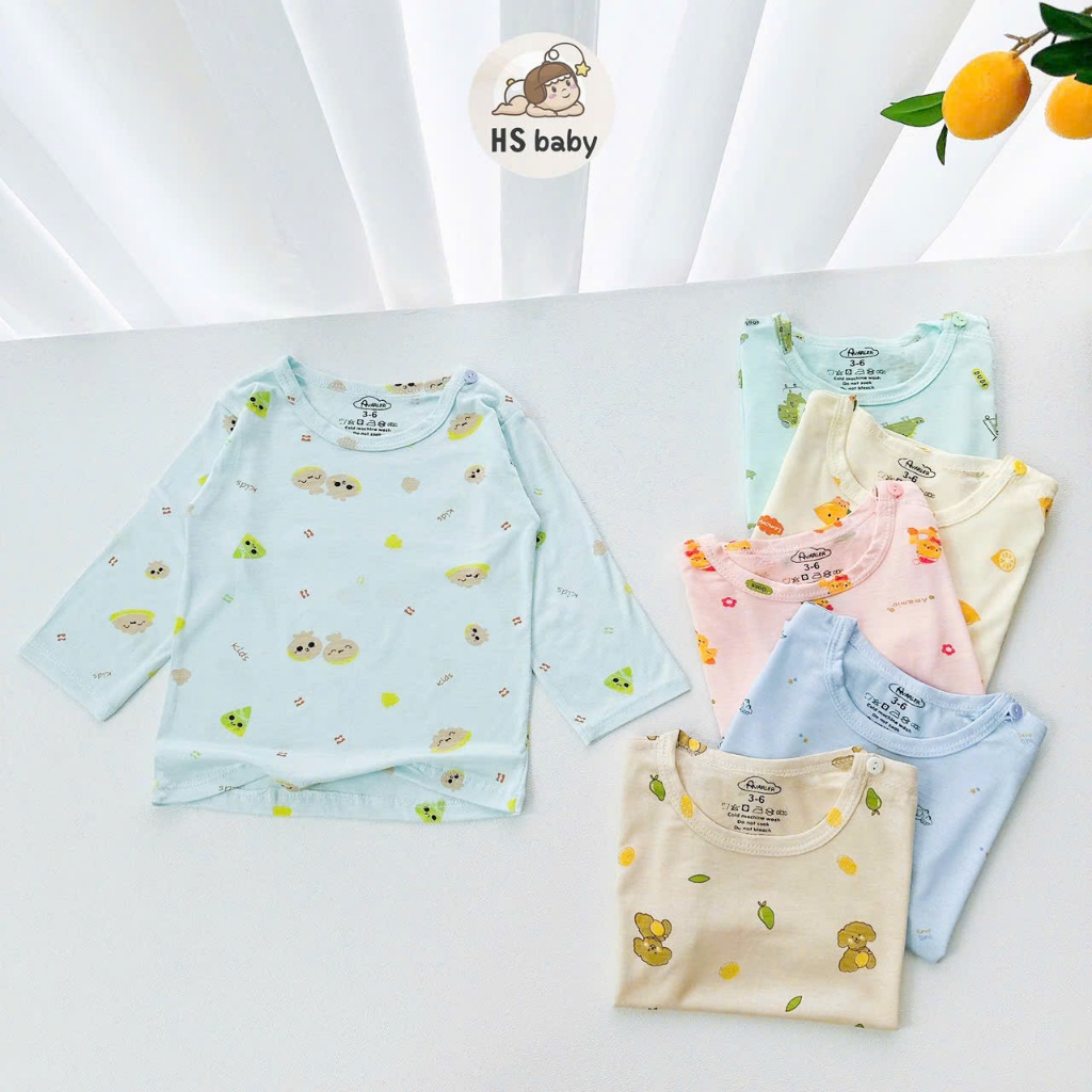 Combo 3/5 áo dài tay thun lạnh chất liệu petit mềm mại họa tiết nhiều hình xinh cho bé 3-15kg
