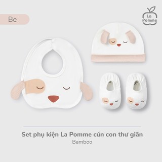 Set Phụ Kiện La Pomme Cún Con Thư Giãn Màu Be/ set phụ kiện quà tặng cho bé sơ sinh chát mềm mịn