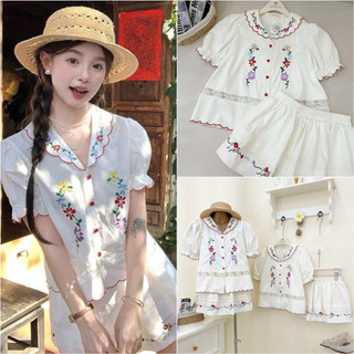   Hàng loại 1  Set vintage áo babydoll tay bồng cổ V thêu hoạ tiết phối chân váy ngắn xoè - Kem - SEP Studio 