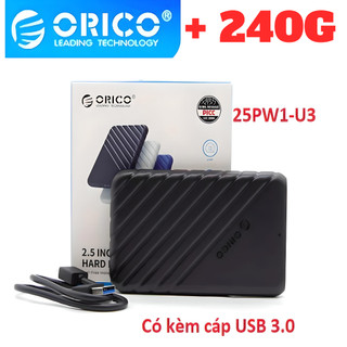 Tên Box 2.5 inch + SSD 240G kèm, SATA USB 3.0 Orico 25PW1-U3 đen , chính hãng , Bảo hành 12 tháng