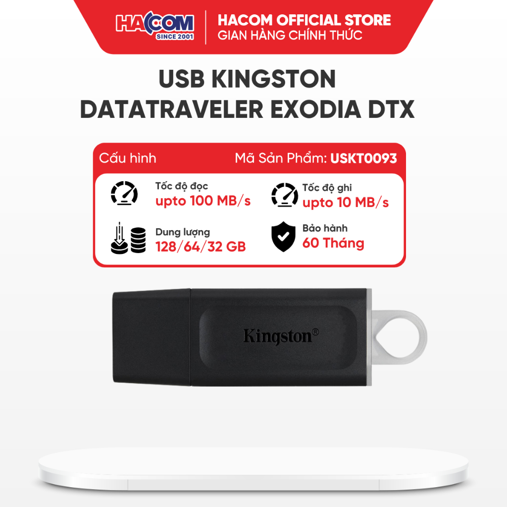 USB Kingston 128GB/64GB/32GB DataTraveler Exodia DTX/128GB/64GB/32GB (USB 3.2) - Bảo Hành 5 năm HACO