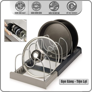 Giá để nắp vung, nồi, chảo đa năng có thể điều chỉnh chiều dài - khay cài vung xoong nồi