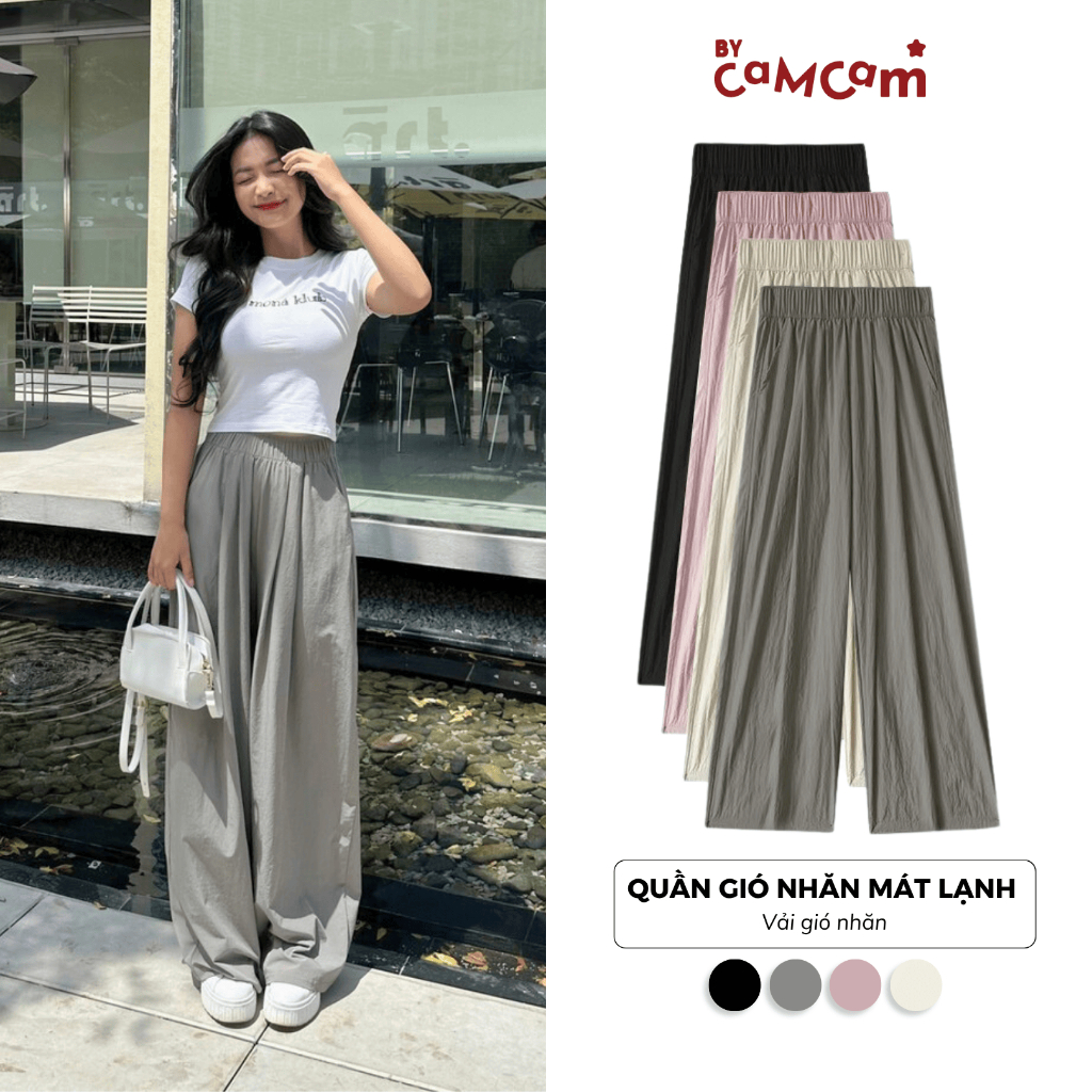 Quần Gió Nữ Ống Rộng Cạp Chun Mát Lạnh 𝑩𝒚𝒄𝒂𝒎𝒄𝒂𝒎 Dáng Suông QTD010