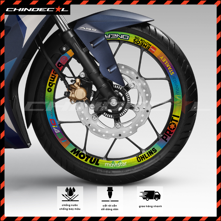 TEM DÁN VÀNH XE MÁY bản to Thể Thao tổng hợp các mẫu hot ( Tem 3 lớp chống nước chống bay màu )