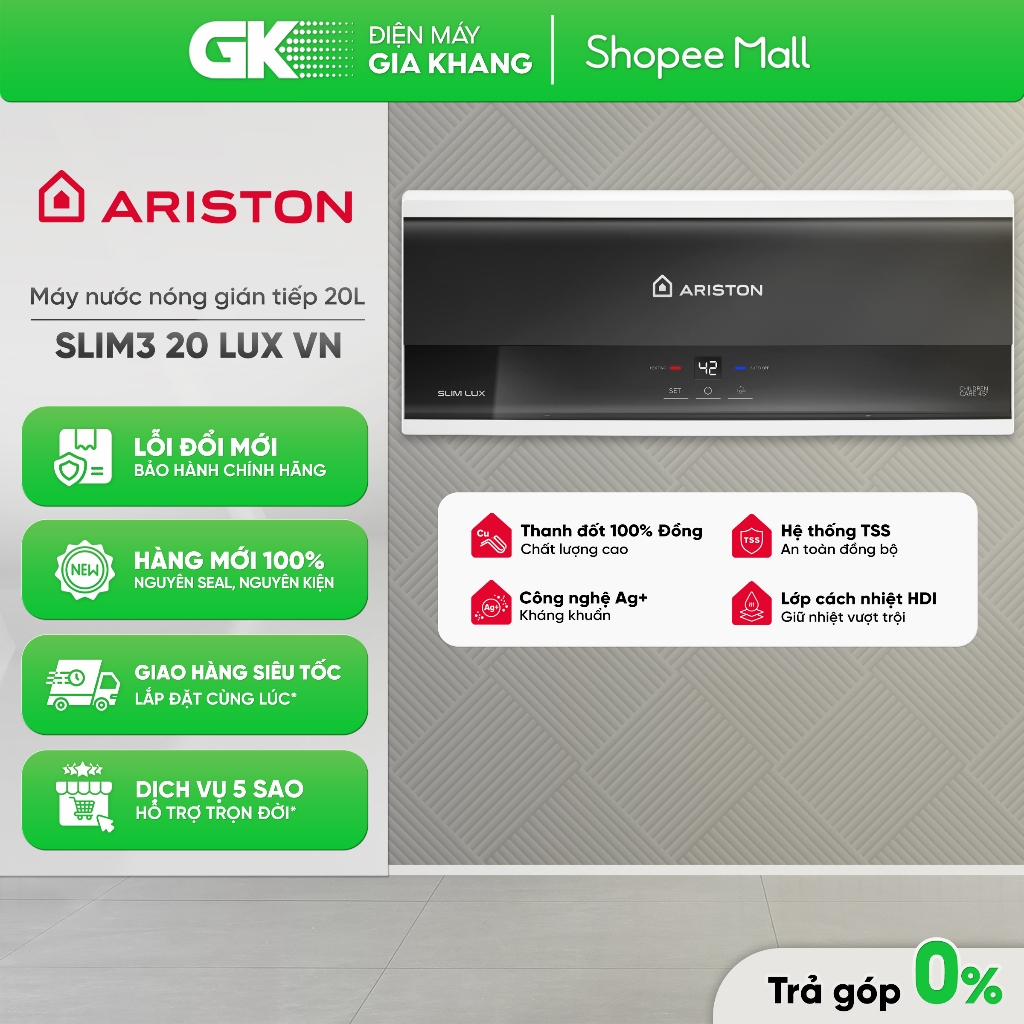 SLIM3 20 LUX VN | SLIM3 20 TOP WIFI VN - Máy Nước Nóng Gián Tiếp Ariston 20 Lít [Toàn Quốc]