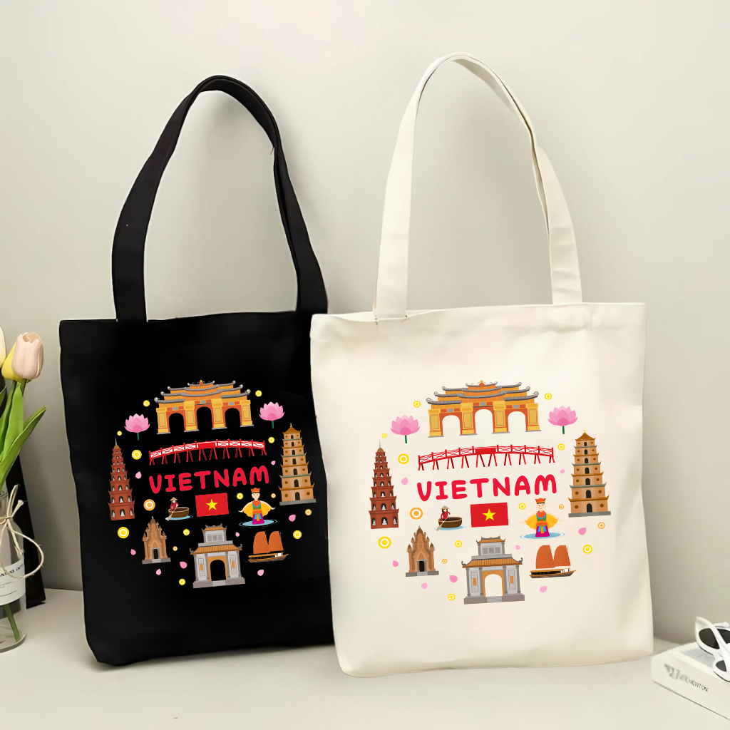 Túi tote vải canvas túi đeo vai đi học đi chơi Việt Nam đựng vừa A4 kích thước 35x40cm tota1877