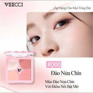 Phấn Má Hồng Và Bắt Sáng 4 Ô VEECCI Đa Năng Mềm Mịn Tự Nhiên Màu Hồng Khỏa Thân Lâu Trôi 6g
