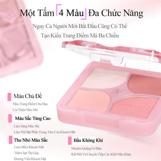 Phấn Má Hồng Và Bắt Sáng 4 Ô VEECCI Đa Năng Mềm Mịn Tự Nhiên Màu Hồng Khỏa Thân Lâu Trôi 6g