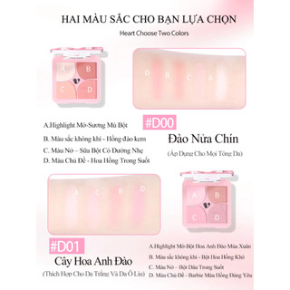 Phấn Má Hồng Và Bắt Sáng 4 Ô VEECCI Đa Năng Mềm Mịn Tự Nhiên Màu Hồng Khỏa Thân Lâu Trôi 6g