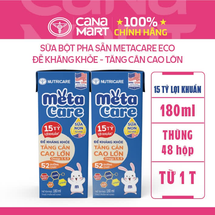 Thùng 48 hộp sữa bột pha sẵn Nutricare Metacare ECO cho bé đề kháng khỏe, tăng cân cao lớn
