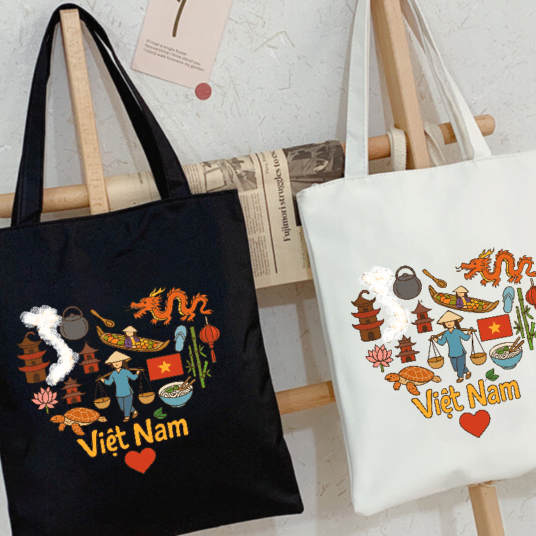 Túi tote Trái tin Việt Nam vải canvas túi đeo vai đi học đi chơi đựng vừa A4 kích thước 35x40cm tota1873