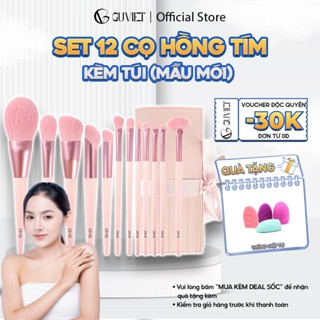 Bộ cọ trang điểm cá nhân GUVIET gồm 12 cọ màu hồng tím kèm theo túi đựng ( mẫu mới)