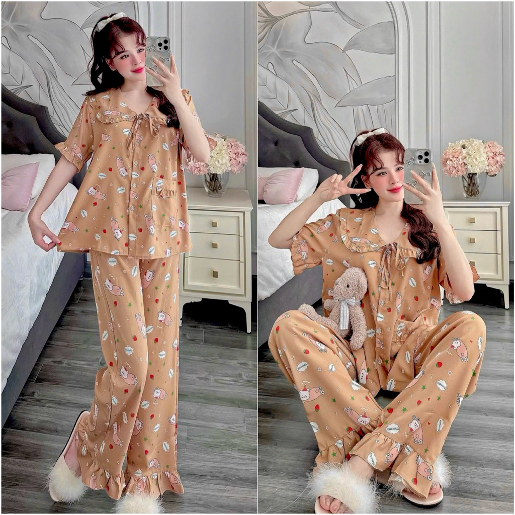 (45-110kg) Đồ bộ Bigsize Lụa Chữ Cao Cấp - TNQD