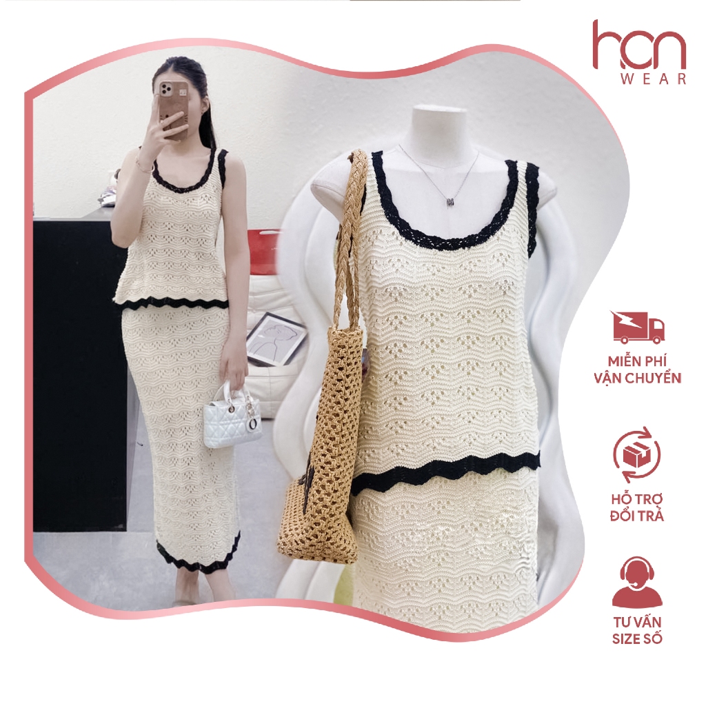 Set Váy Len Hè 2 Dây Siêu Xinh - Áo 2 Dây + Chân Váy Dáng Dài