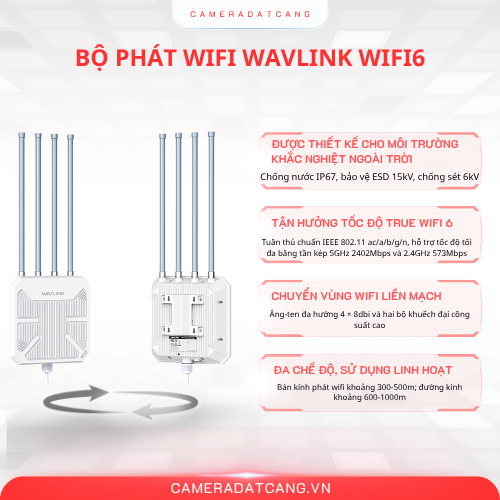 Bộ phát wifi WAVLINK WiFi6, bộ mở rộng mạng WiFi ngoài trời từ xa 2.4G+5G AX3000 băng tần kép