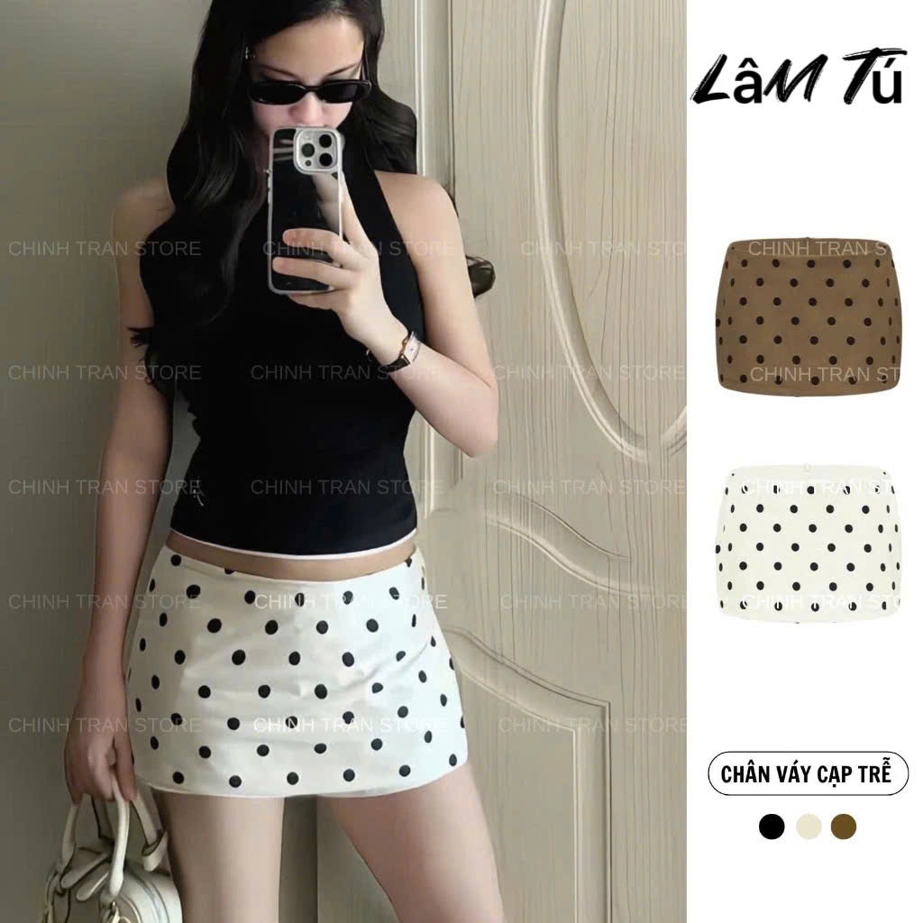 Chân Váy Cạp Trễ Chấm Bi Dáng Ngắn Phong Cách Trendy Nữ Tính Lâm Tú Clothing