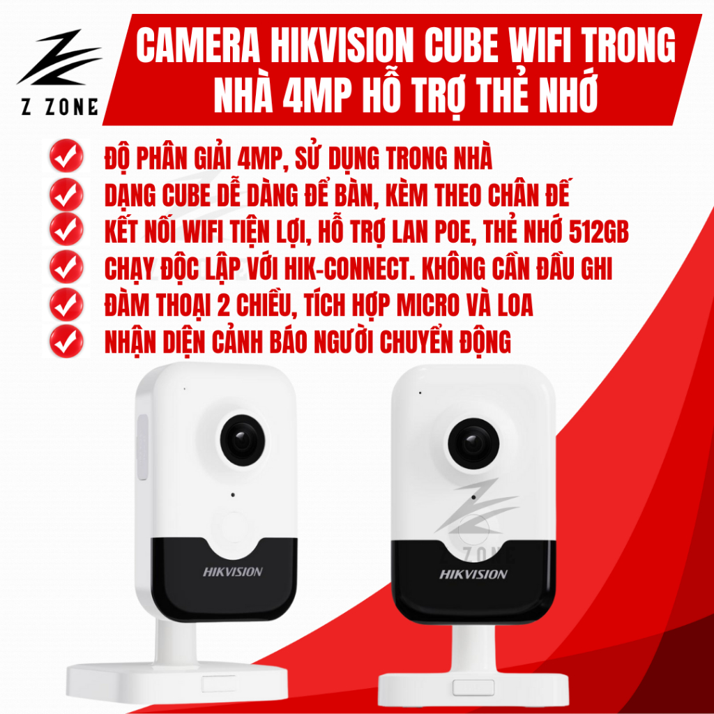 Camera Hikvision Wifi IP trong nhà 4MP DS-2CD2443G2-IW (W) Chạy Độc Lập, Thẻ Nhớ