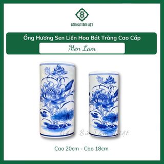  Ống hương men lam Bát Tràng vẽ tay - đồ thờ cúng phong thuỷ cao cấp - Ống đựng hương 