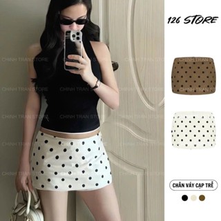 Chân Váy Cạp Trễ Chấm Bi Dáng Ngắn Phong Cách Trendy Nữ Tính 12 Tháng Sáu Store