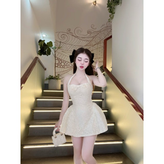  PK787 Váy Yếm Ren Nơ Xoè Bồng 