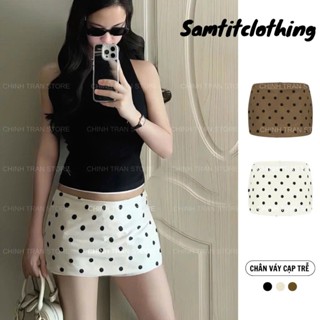 Chân Váy Cạp Trễ Chấm Bi Dáng Ngắn Phong Cách Trendy Nữ Tính Samtitclothing