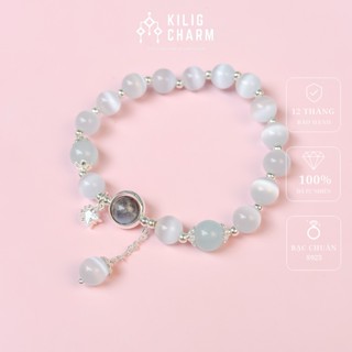  Vòng tay nữ mạ bạc đá mắt mèo xanh dương mix moonstone thu hút năng lượng KC54 - KILIG CHARM 