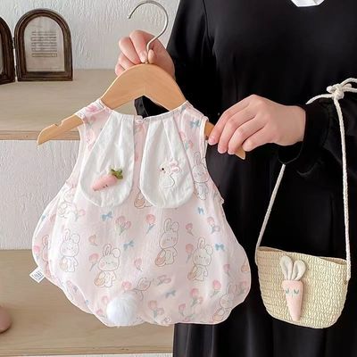 Body Bèo Họa Tiết Thỏ Dâu Tây Hồng Bé Gái Sơ Sinh 1 2 Tuổi MINTSCLOSET Quảng Châu - BS6409