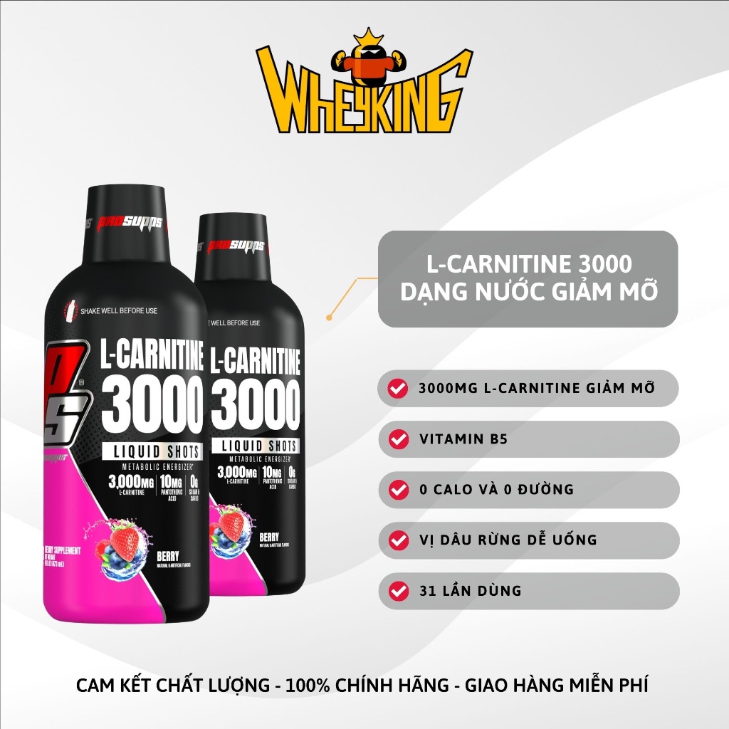 L-carnitine 3000, chuyển hoá mỡ thừa, dạng lỏng vị quả berry