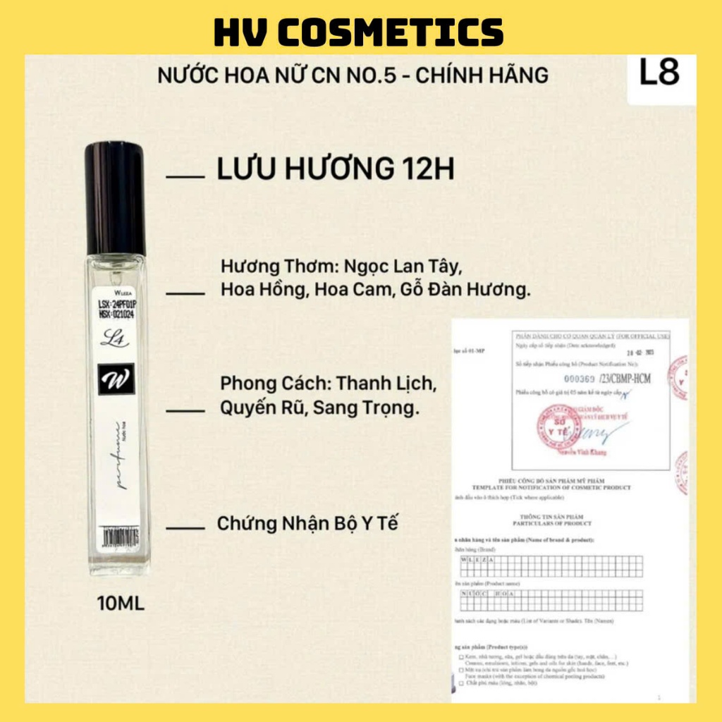 NƯỚC HOA NỮ NO.5 10ML LƯU HƯƠNG LÂU - WLEZA CHÍNH HÃNG