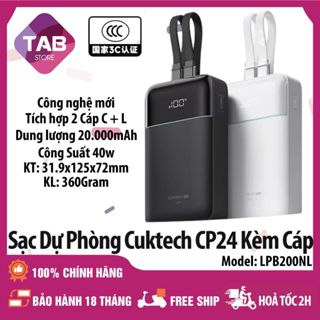  Sạc Dự Phòng Cuktech CP24 20000mAh 40W Tích Hợp Cáp 1C+1L+1A  PD PPS QC LPB200NL - Bảo Hành 18 Tháng 