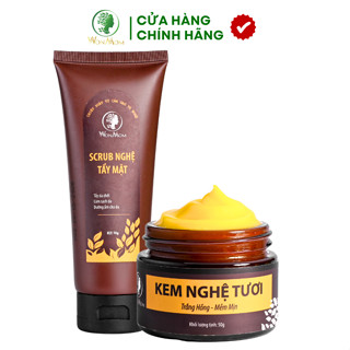 Bộ Dưỡng Trắng Da Mặt WonMom ( 1 Kem Nghệ Tươi 50g + 1 Scrub Nghệ Tẩy Mặt 70g)