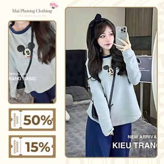  Sét nữ  HÀNG LOẠI 1 Set Bộ Đồ Nữ Áo Nữ Dài Tay Quần Thụng Chun Gấu Chất Cotton 40-70kg Mẫu SETMICKEYXAMXANHKTR. P397 