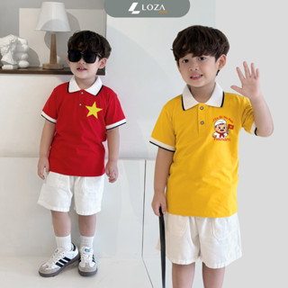 Áo Polo bé trai in cờ đỏ sao vàng Việt Nam nhiều màu chất cotton 4 chiều  - Áo thun có cổ cho bé Loza Kids PY001