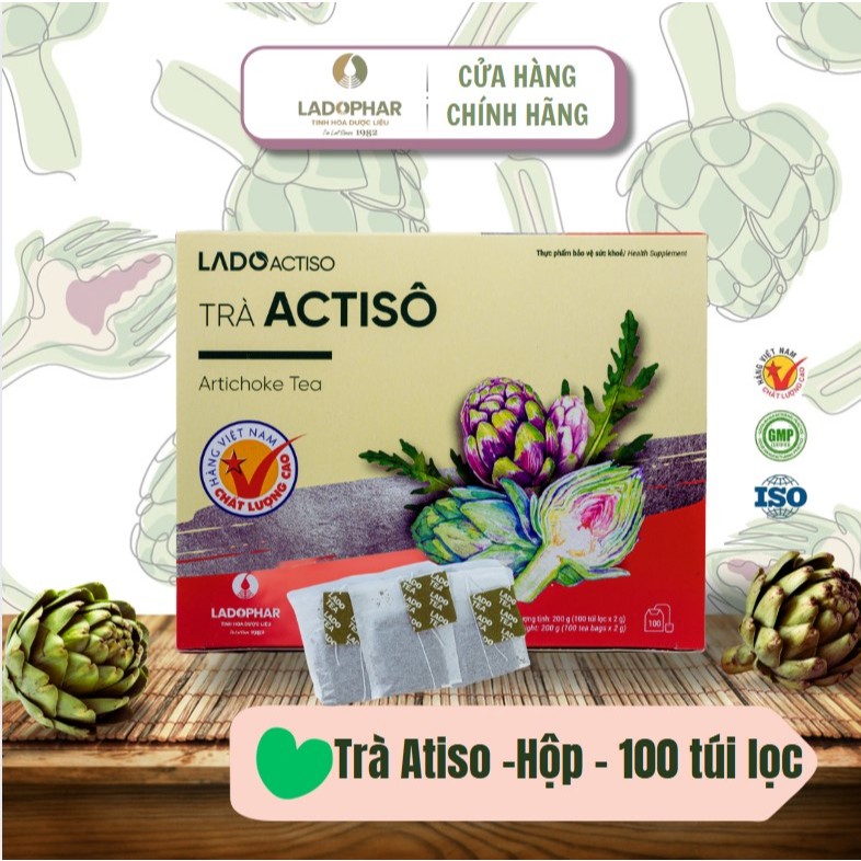 Trà Atiso Túi Lọc Ladophar Hộp 100 túi lọc – Trà Atiso Đà Lạt Mát Gan Giải Độc, Atiso Khô Cao Cấp Dễ