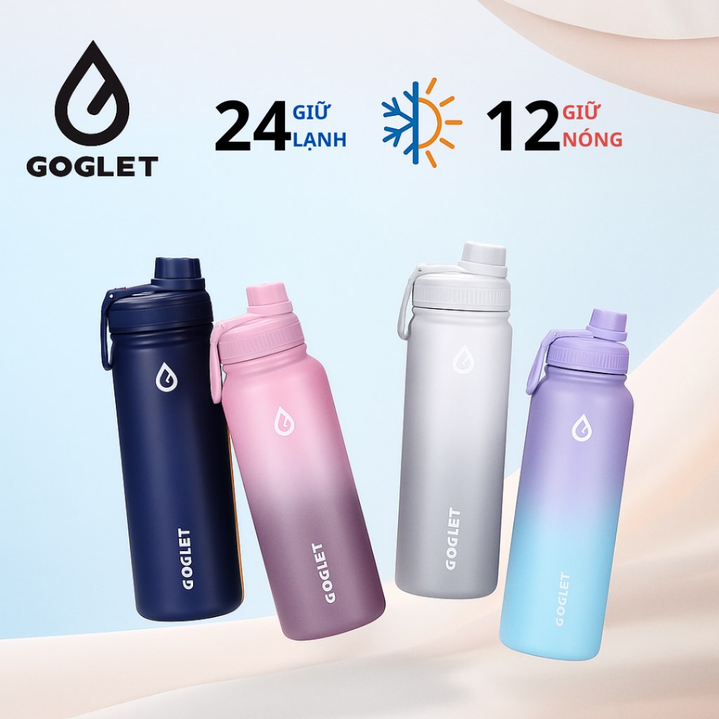 Bình giữ nhiệt thể thao GOGLET – Giữ lạnh lâu, 3 kích thước tiện lợi, 4 màu thời trang