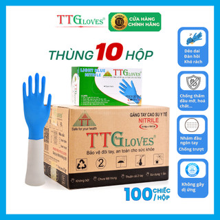  Thùng 10 Hộp Găng Tay Y Tế Nitrile Không Bột TTGLOVES Siêu Dai Nhiều Màu  1000 Chiếc  
