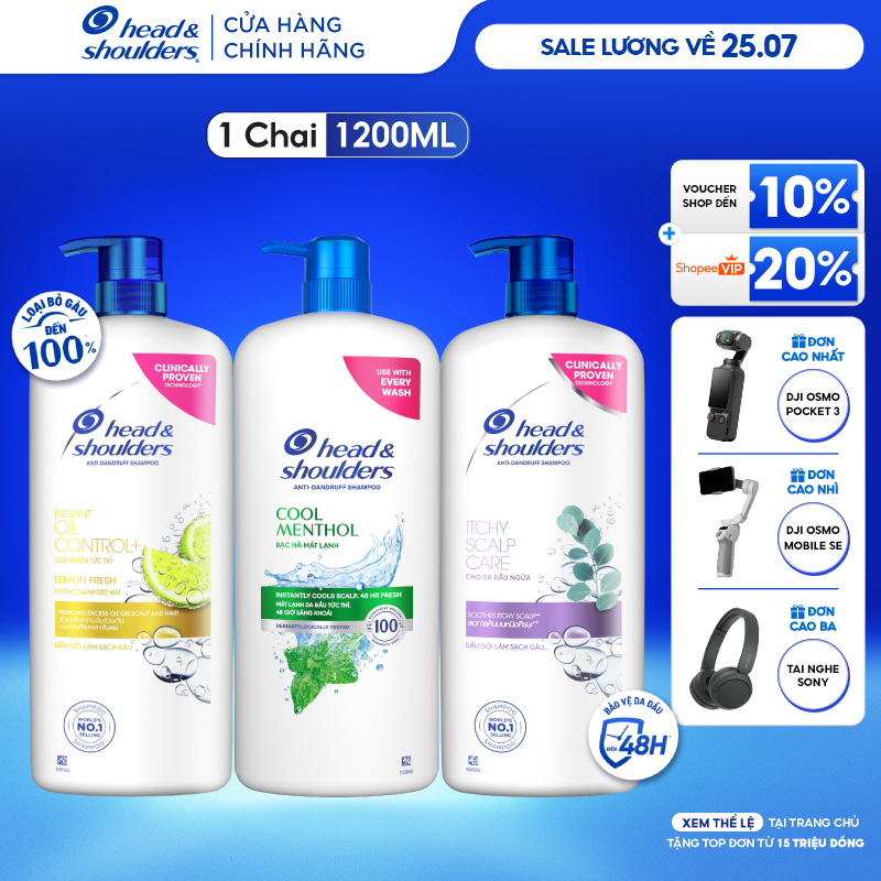 Dầu Gội Sạch Gàu HEAD & SHOULDERS Bạc Hà/ Giảm Ngứa Da Đầu/ Hương Chanh - Chai 1200ML