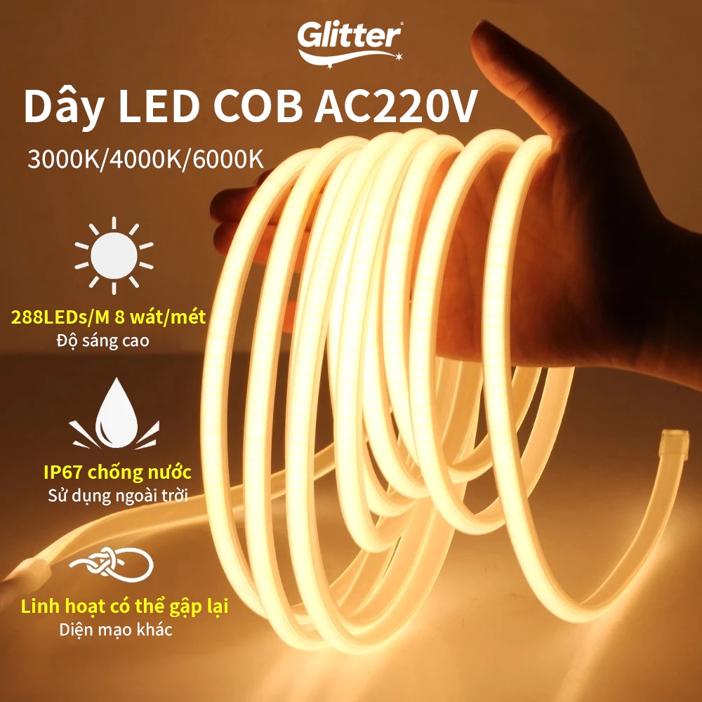 Dây Đèn LED Dạng Sợi Tóc Neon 220V Có Phích Cắm – Chống Nước,đèn trang trí hắt sáng nội thất