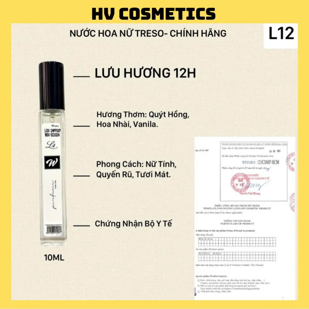 NƯỚC HOA NỮ TRESO 10ML LƯU HƯƠNG LÂU - WLEZA CHÍNH HÃNG